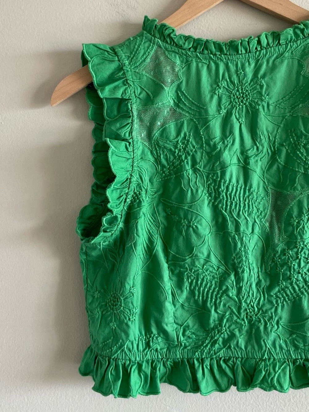 Free People All The Ways Top Grass Green Embroidered XS NWT - Picture 12 of 16